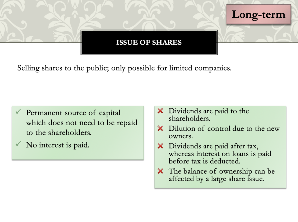 Sources of Finance Presentation Notes